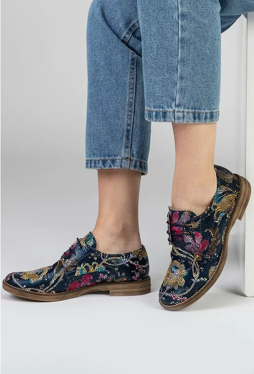 Quote steam To disable Pantofi Oxford din piele naturala bleumarin cu model floral multicolor  Carmen | Dasha.ro